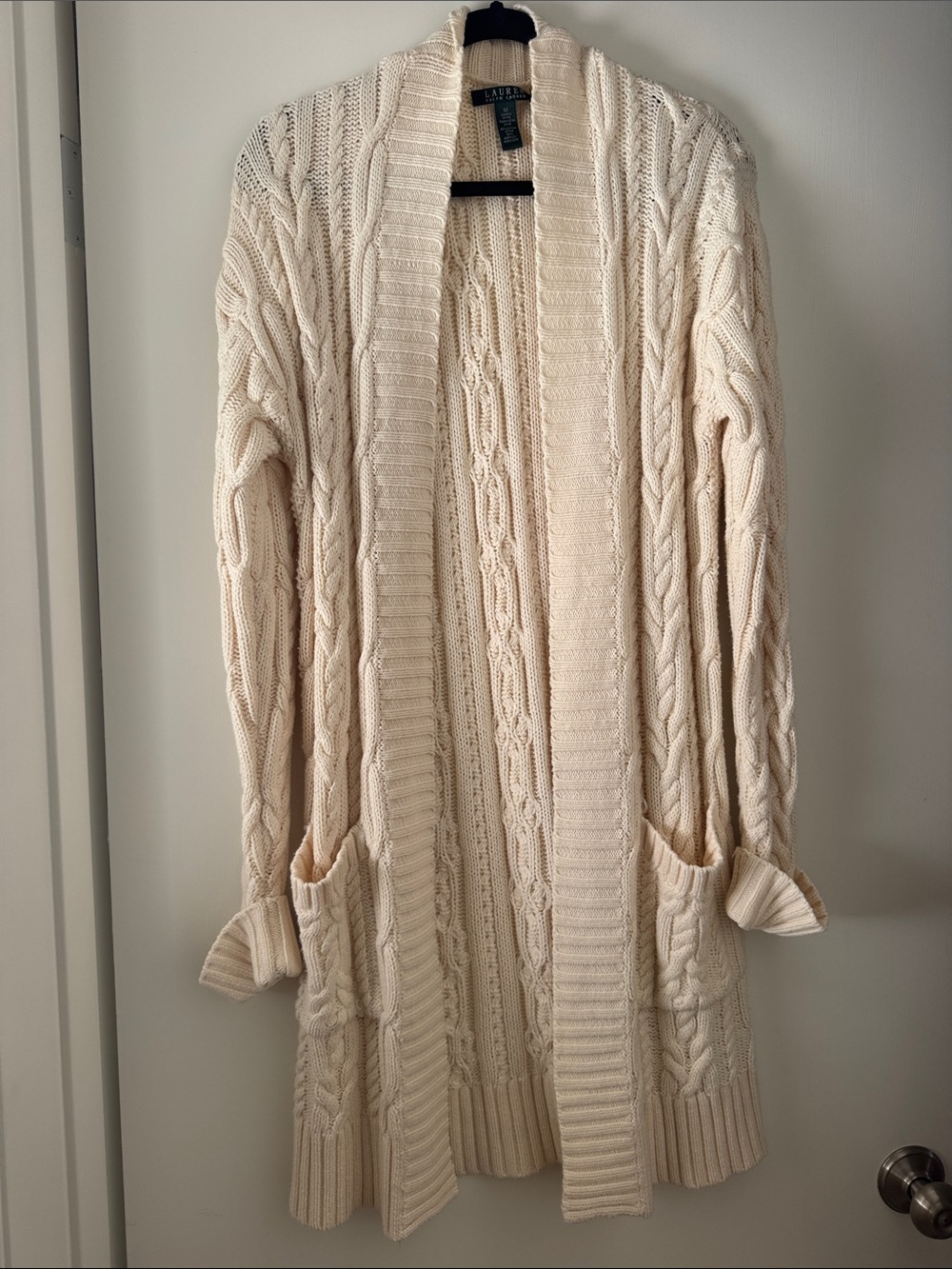 Lauren Ralph Lauren Cream Cable Knit Open Cardigan